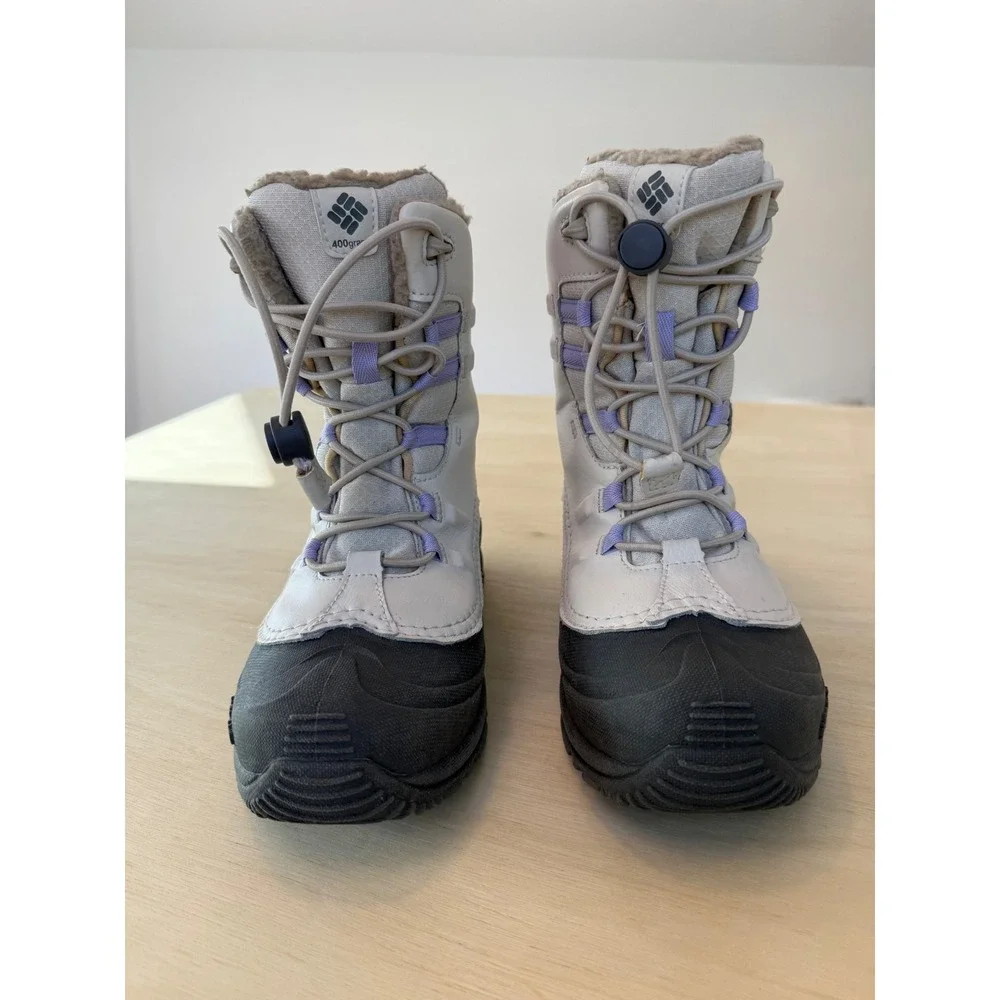 Columbia Youth Bugaboot Plus IV Omni-Heat Winter Boots Grey Purple BY4430-102 3Y